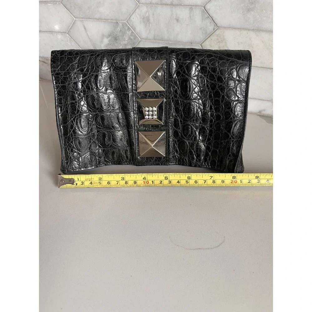 Charm And Luck Clutch Bag Y2K Leather Crocodile‎ Rhinestones Embossed Studs
